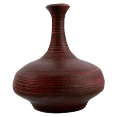 European Studio Ceramicist, Narrow Neck Unique Vase in Glazed Stoneware