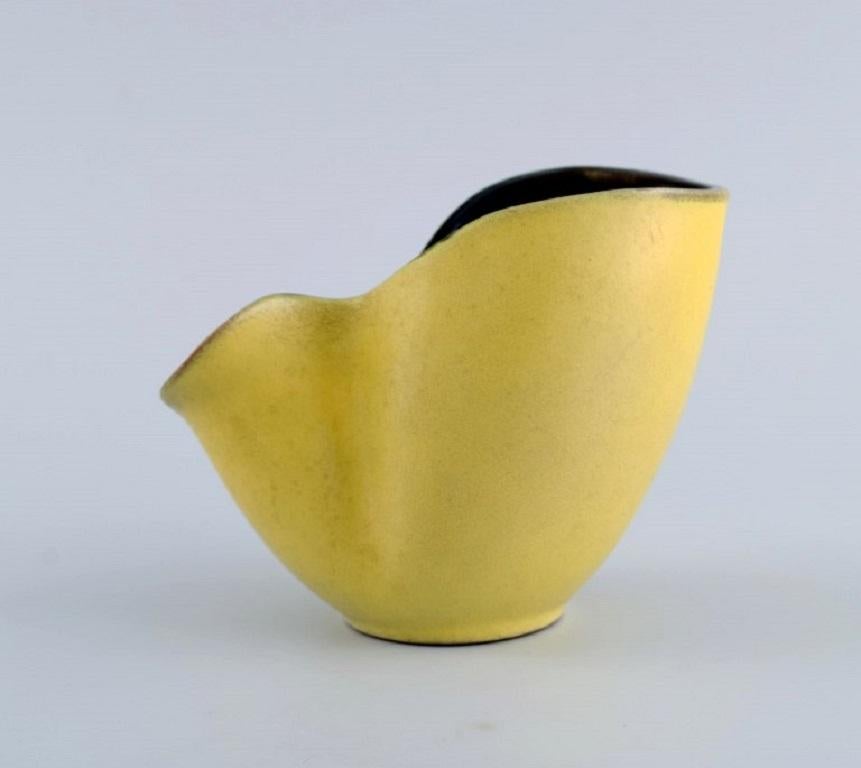 Mid-Century Modern European Studio Ceramicist, Small Unique Vase with Wavy Edge in Glazed Ceramics For Sale