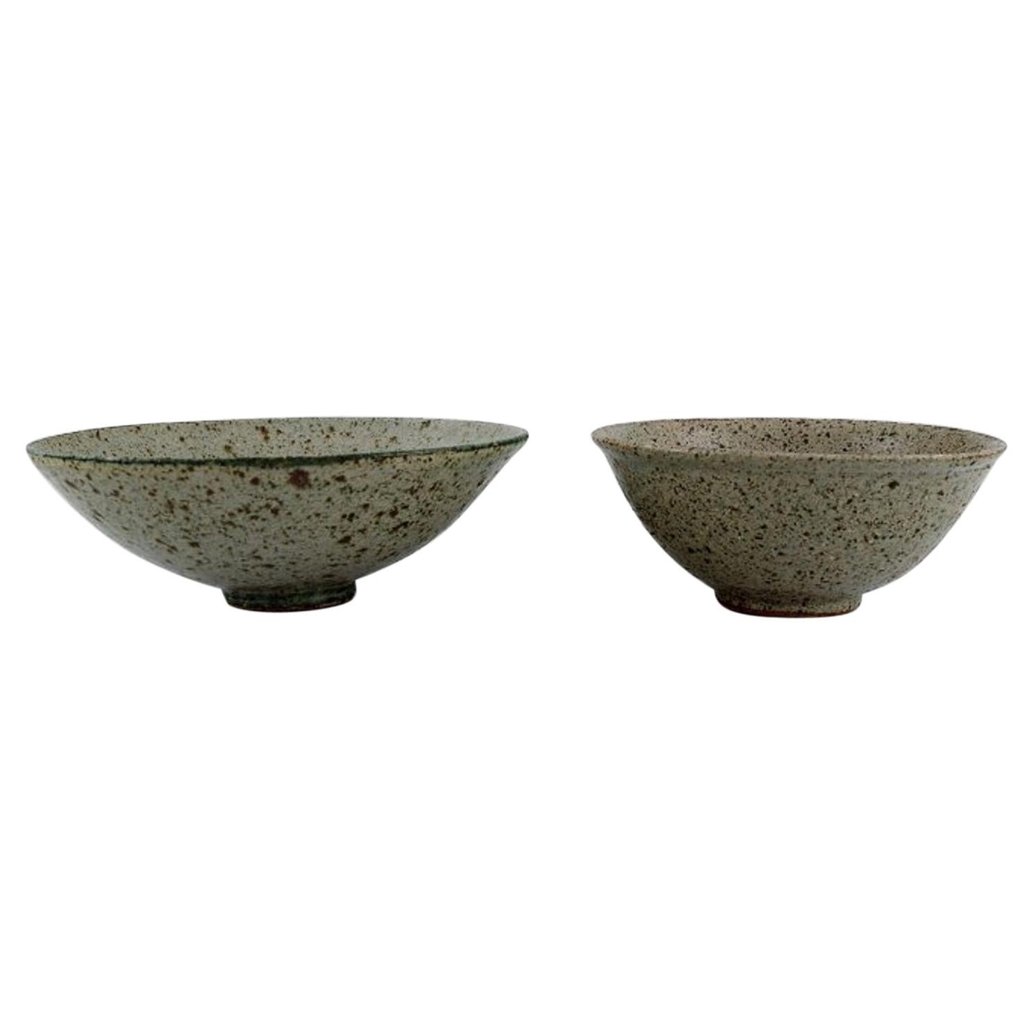 European Studio Ceramicist, Two Bowls in Glazed Stoneware, Late 20th C For Sale