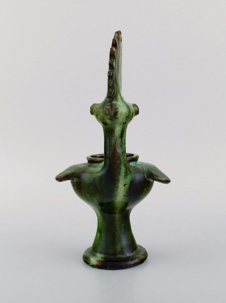 Modern European Studio Ceramicist, Unique Bird/ Vase in Glazed Stoneware, Late 20th C