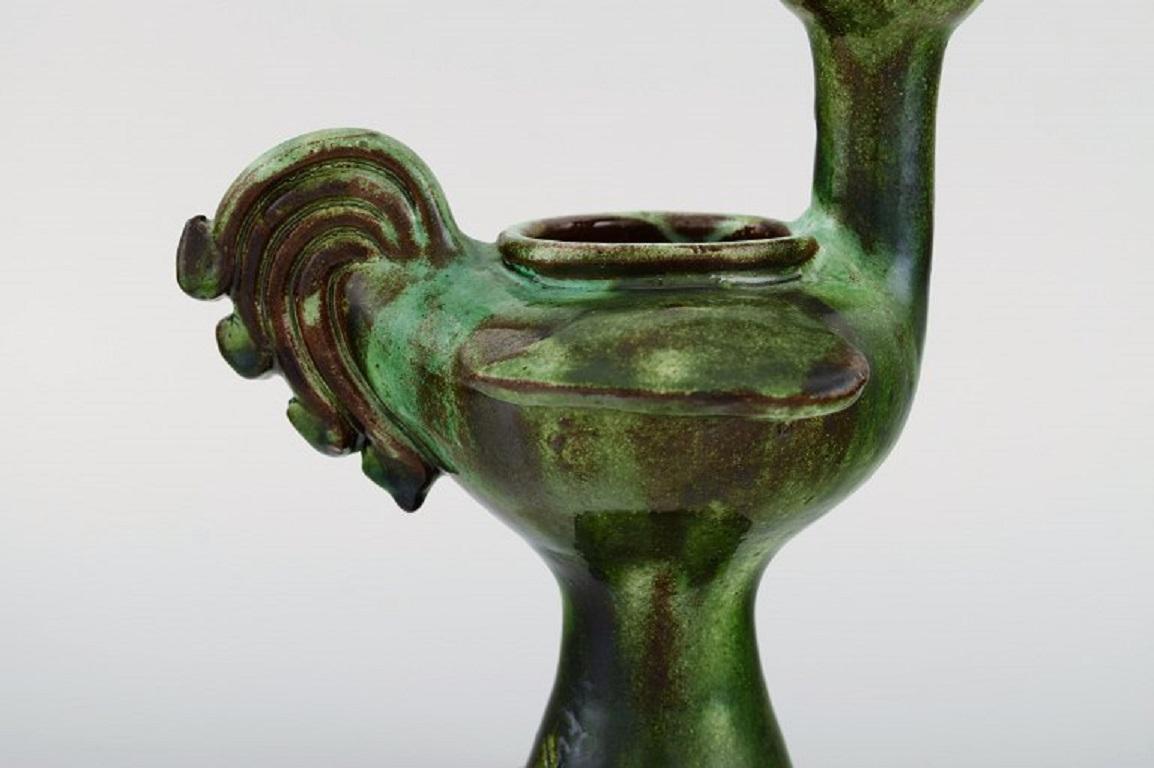 European Studio Ceramicist, Unique Bird/ Vase in Glazed Stoneware, Late 20th C In Excellent Condition In Copenhagen, DK