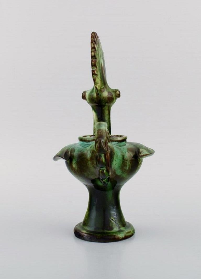 20th Century European Studio Ceramicist, Unique Bird/ Vase in Glazed Stoneware, Late 20th C