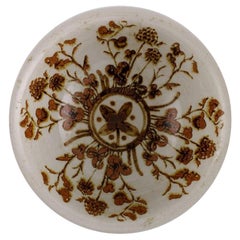 Vintage European Studio Ceramicist, Unique Bowl in Glazed Stoneware with Flowers, 1970s