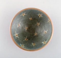 European Studio Ceramicist, Unique Bowl on Foot in Hand-Painted Glazed Stoneware