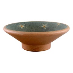 European Studio Ceramicist, Unique Bowl on Foot in Hand-Painted Glazed Stoneware
