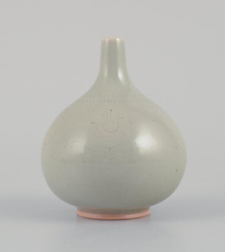 Late 20th Century European studio ceramicist. Unique ceramic bowl and ceramic vase. Ca. 1980s For Sale