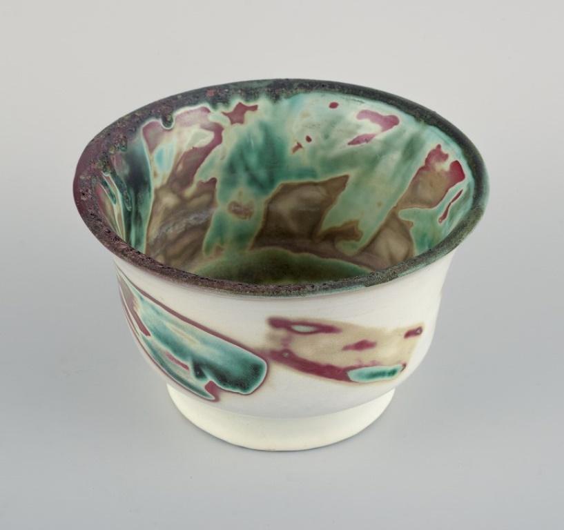 Unknown European Studio Ceramicist, Unique Ceramic Bowl in Raku-Fired Technique, 1975 For Sale