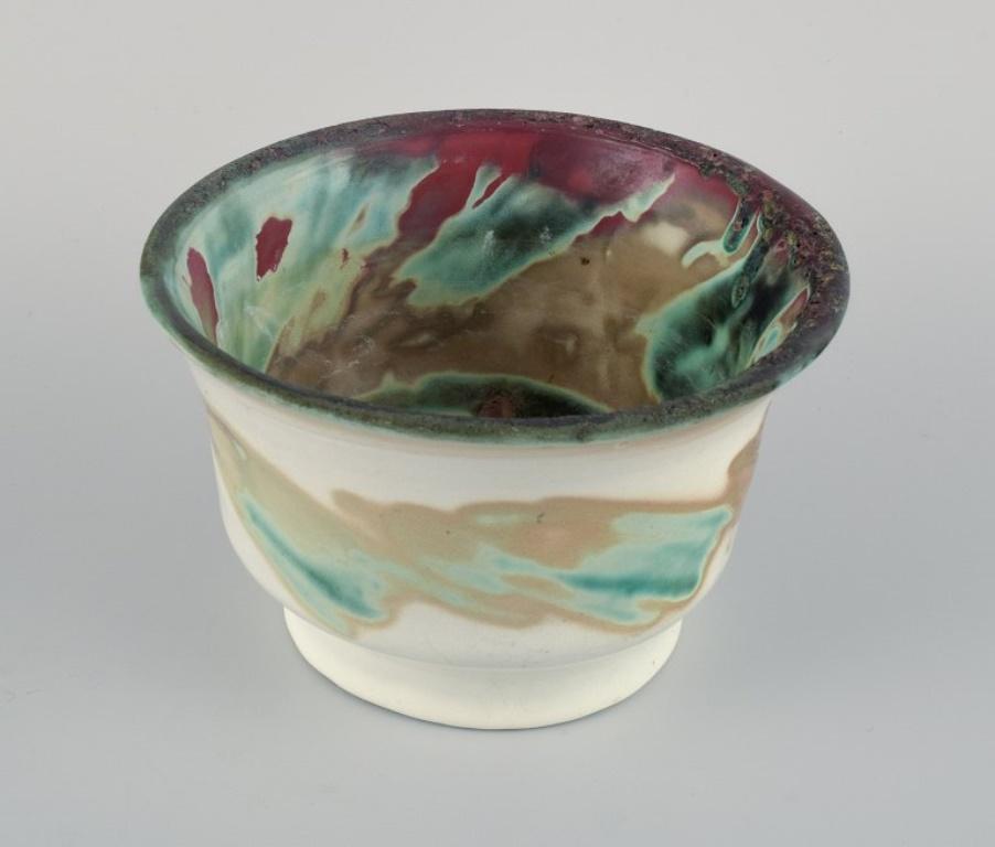 Glazed European Studio Ceramicist, Unique Ceramic Bowl in Raku-Fired Technique, 1975 For Sale