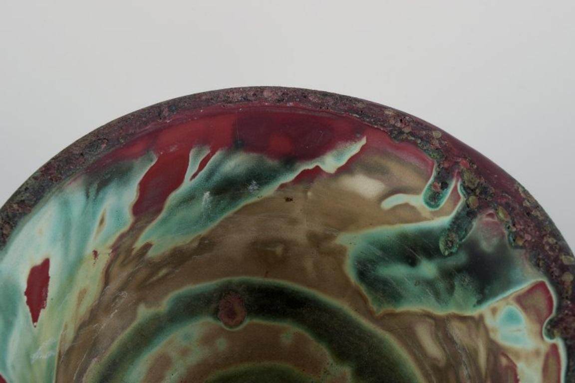 Late 20th Century European Studio Ceramicist, Unique Ceramic Bowl in Raku-Fired Technique, 1975 For Sale