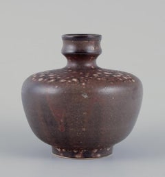European studio ceramicist. Unique ceramic vase. Glaze in brown tones. Ca. 1980s