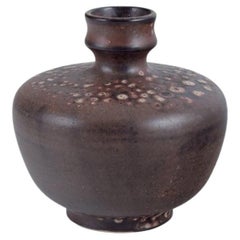 European studio ceramicist. Unique ceramic vase. Glaze in brown tones. Ca. 1980s