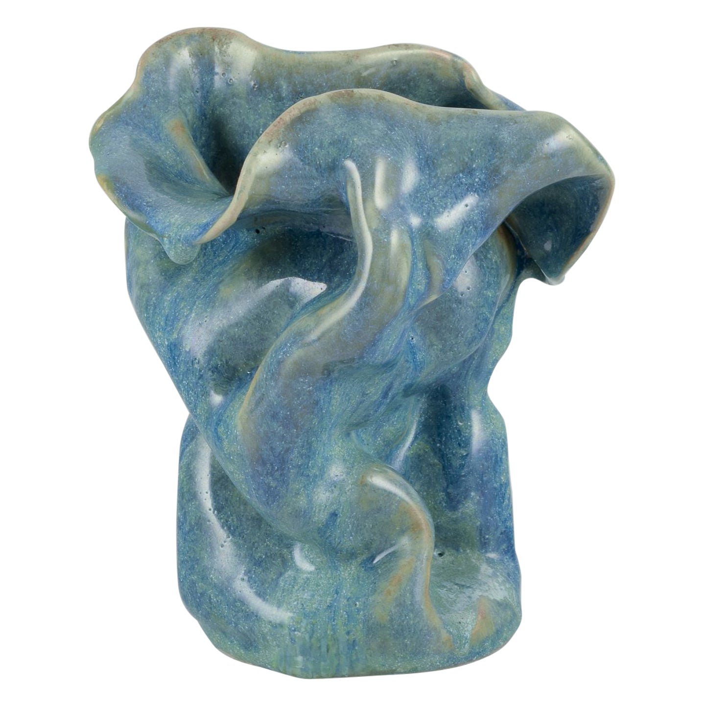 European studio ceramicist. Unique ceramic vase with organic shape.