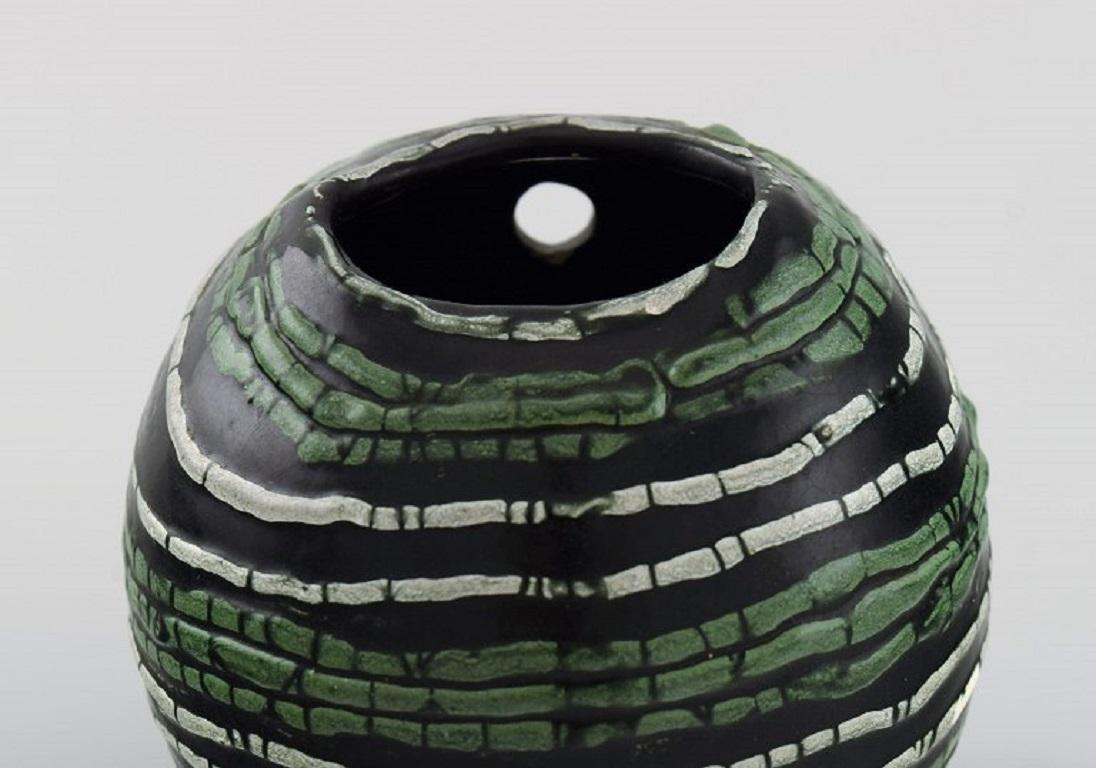 Mid-Century Modern European Studio Ceramicist, Unique Flowerpot for Wall Hanging in Glazed Ceramics For Sale