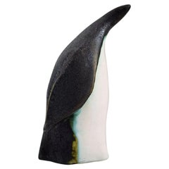 Vintage European Studio Ceramicist, Unique Penguin in Glazed Ceramics, 1980s