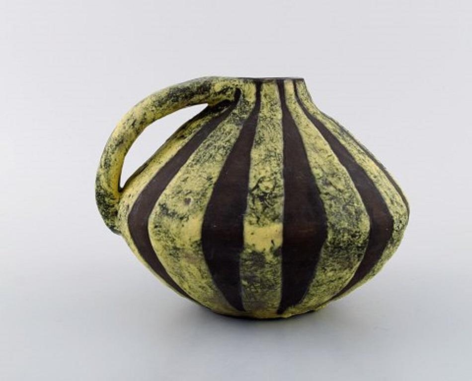 Mid-Century Modern European Studio Ceramicist, Unique Retro Vase with Handle in Glazed Ceramics For Sale