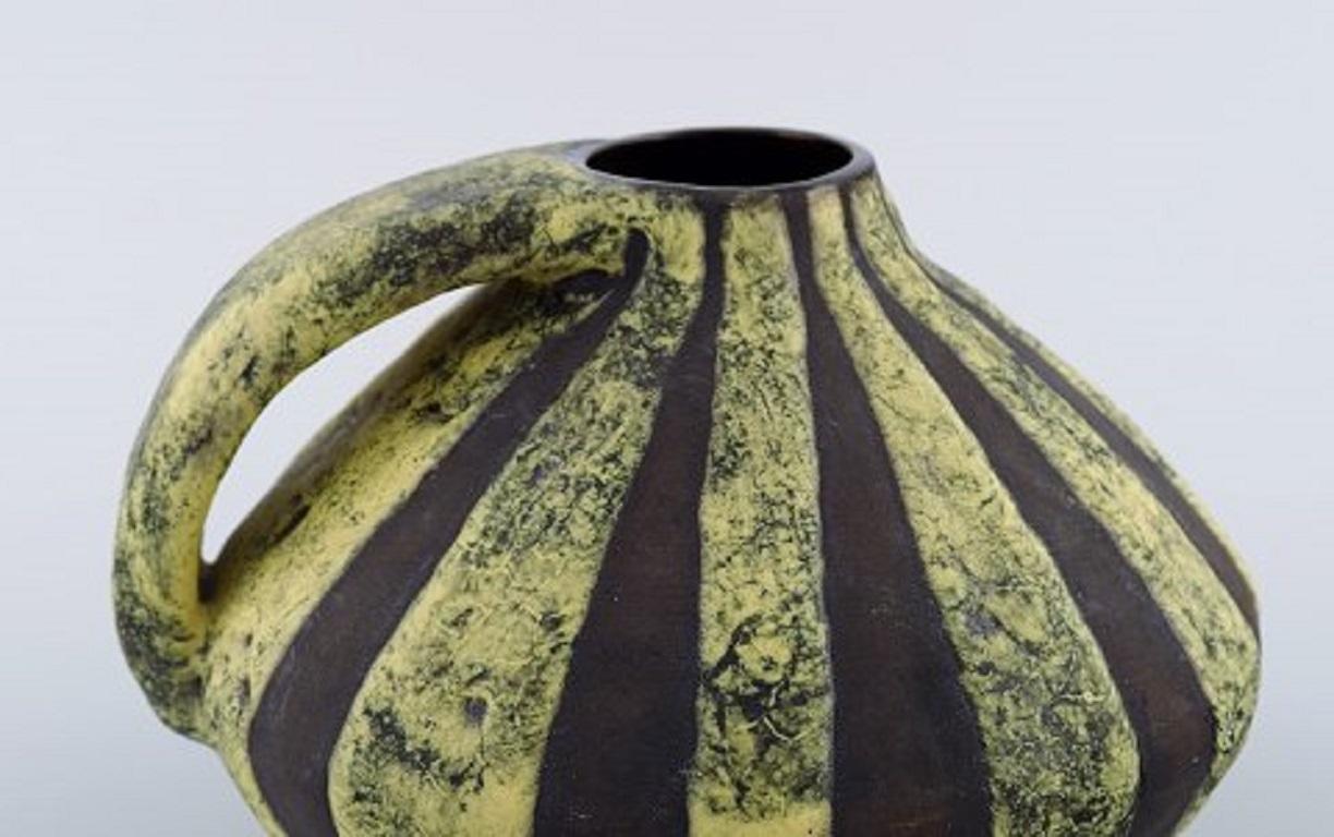 Unknown European Studio Ceramicist, Unique Retro Vase with Handle in Glazed Ceramics For Sale