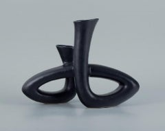 European Studio Ceramicist, Unique Twisted Vase in Black Glaze, Late 1900s