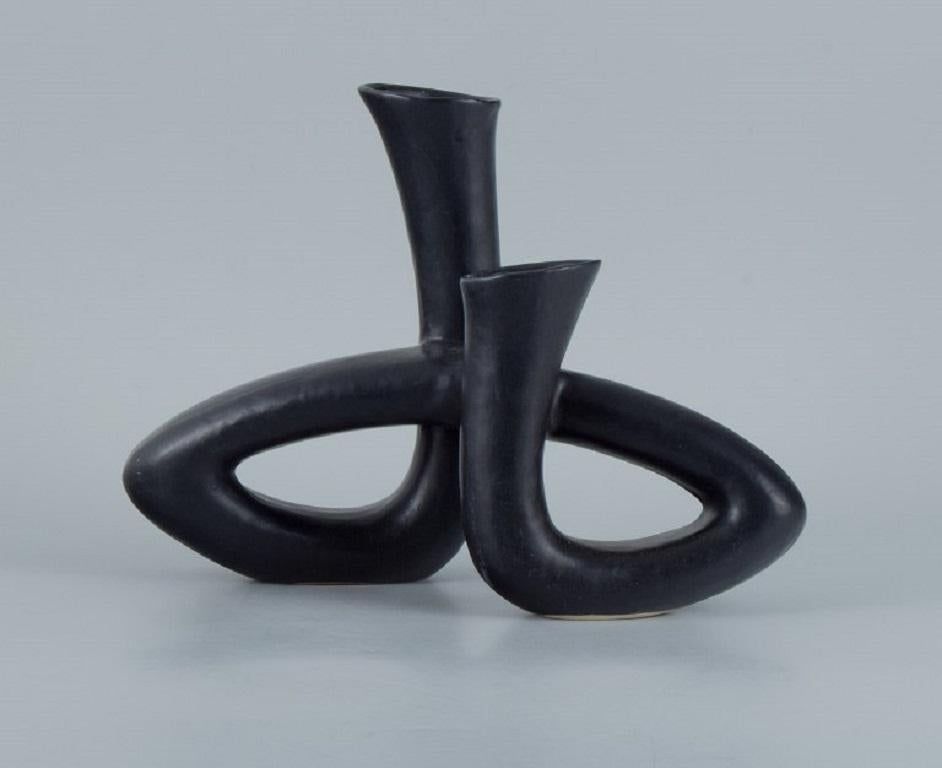 European Studio Ceramicist, Unique Twisted Vase in Black Glaze, Late 1900s In Excellent Condition For Sale In Copenhagen, DK