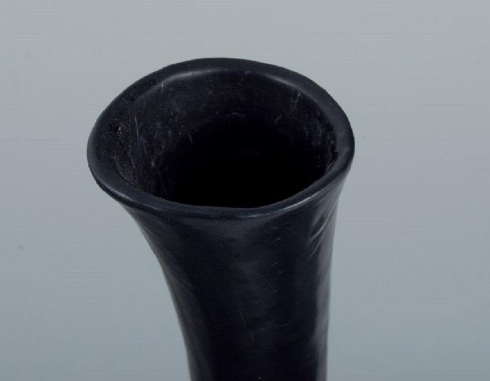 European Studio Ceramicist, Unique Twisted Vase in Black Glaze, Late 1900s For Sale 1