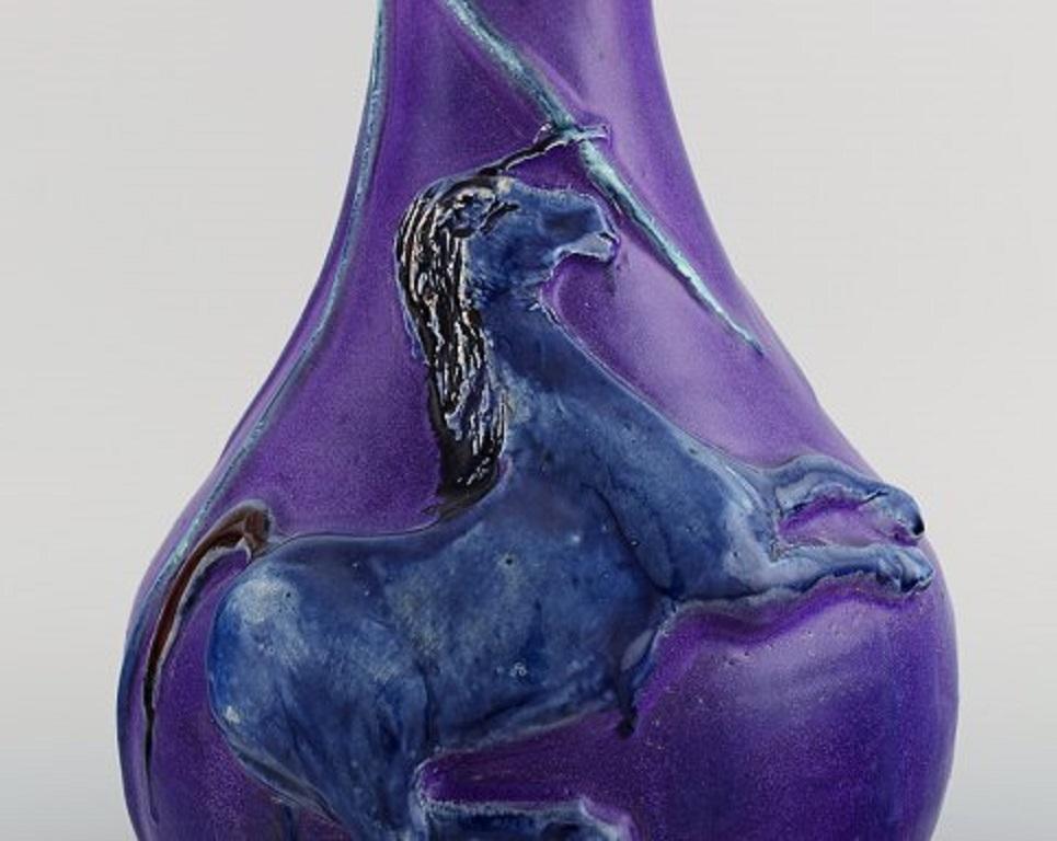 Unknown European Studio Ceramicist, Unique Vase in Glazed Ceramics, Lion and Unicorn