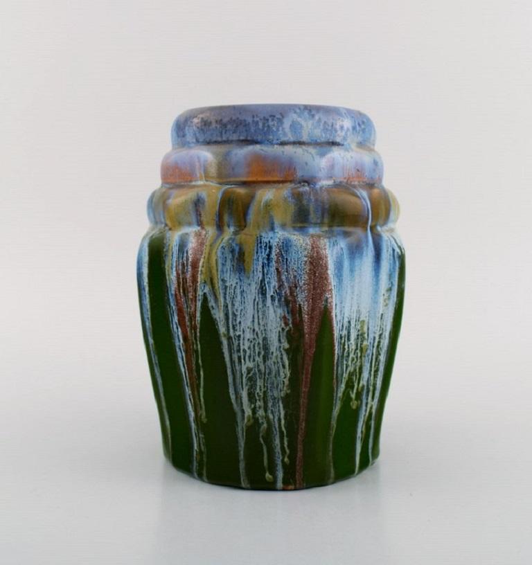 Mid-Century Modern European Studio Ceramicist, Unique Vase in Glazed Ceramics, Mid-20th C For Sale