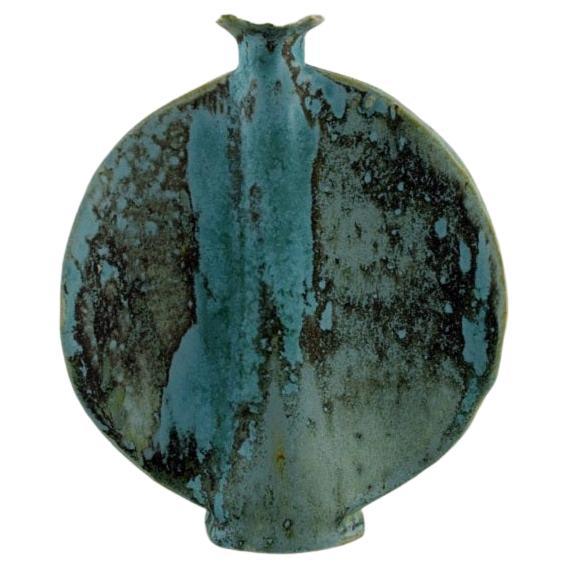Europäischer Studio-Keramikkünstler, einzigartige Vase aus glasiertem Steingut, 1970er Jahre