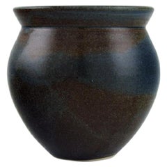 Europäischer Studio-Keramikkünstler, einzigartige Vase aus glasiertem Steingut, spätes 20. Jahrhundert