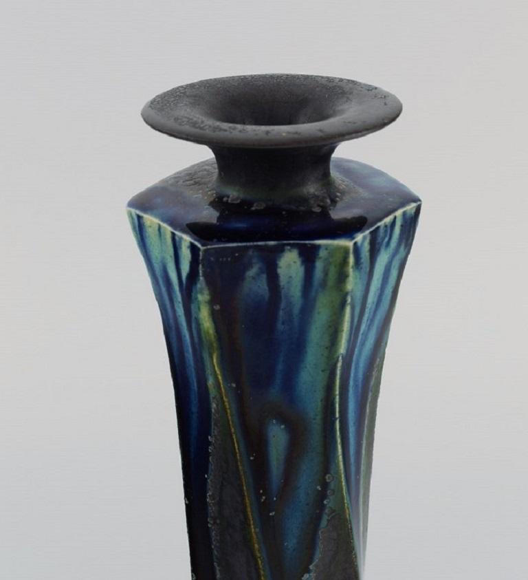 Unknown European Studio Ceramicist, Unique Vase in Glazed Stoneware, Turned Shape For Sale
