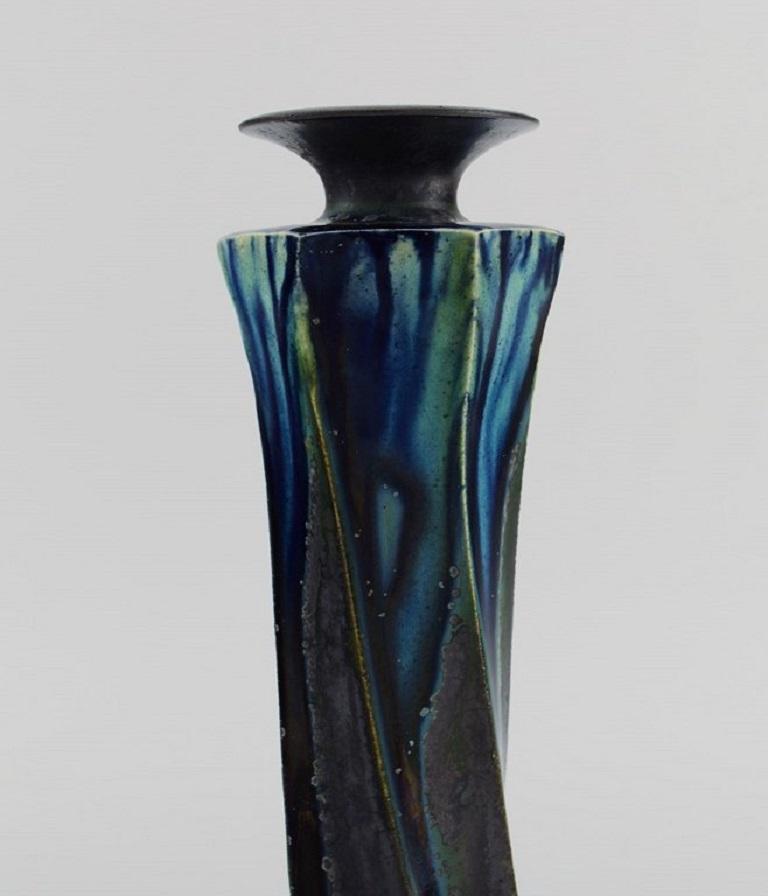 European Studio Ceramicist, Unique Vase in Glazed Stoneware, Turned Shape In Excellent Condition For Sale In Copenhagen, DK
