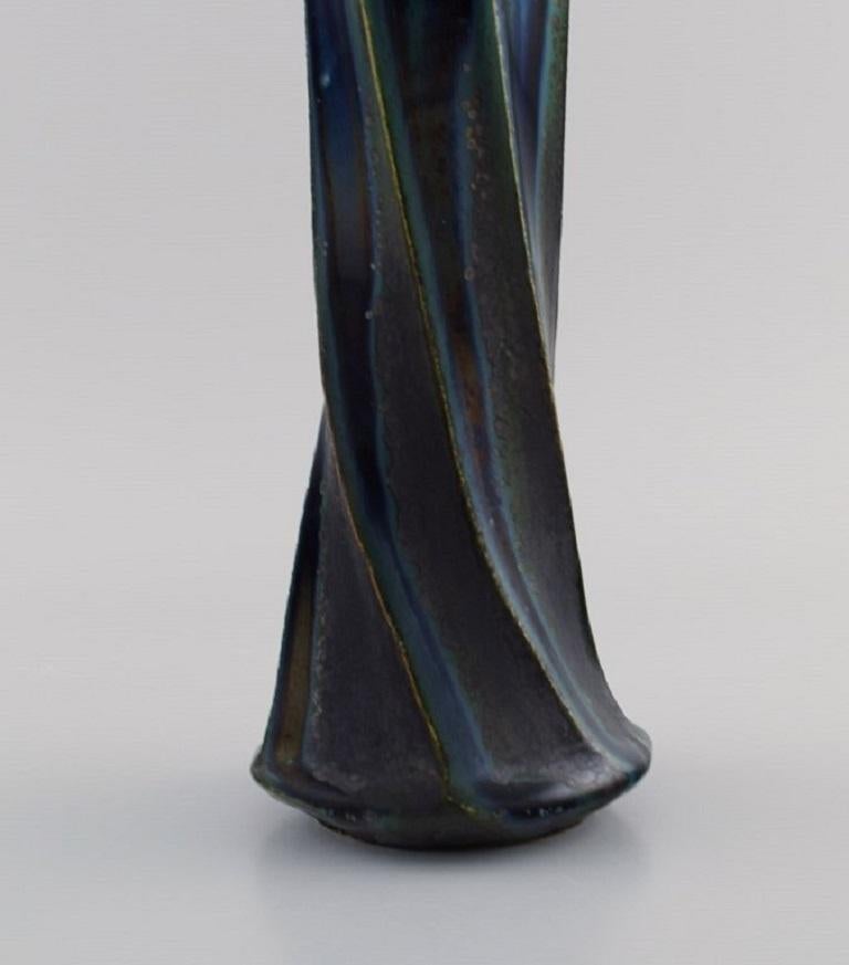 Early 20th Century European Studio Ceramicist, Unique Vase in Glazed Stoneware, Turned Shape For Sale