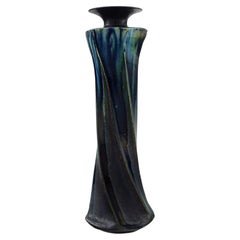 Antique European Studio Ceramicist, Unique Vase in Glazed Stoneware, Turned Shape