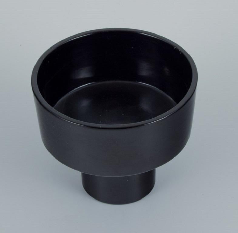 Glazed European Studio Ceramicist, Unique Vase in Modern Shape and Black Glaze For Sale