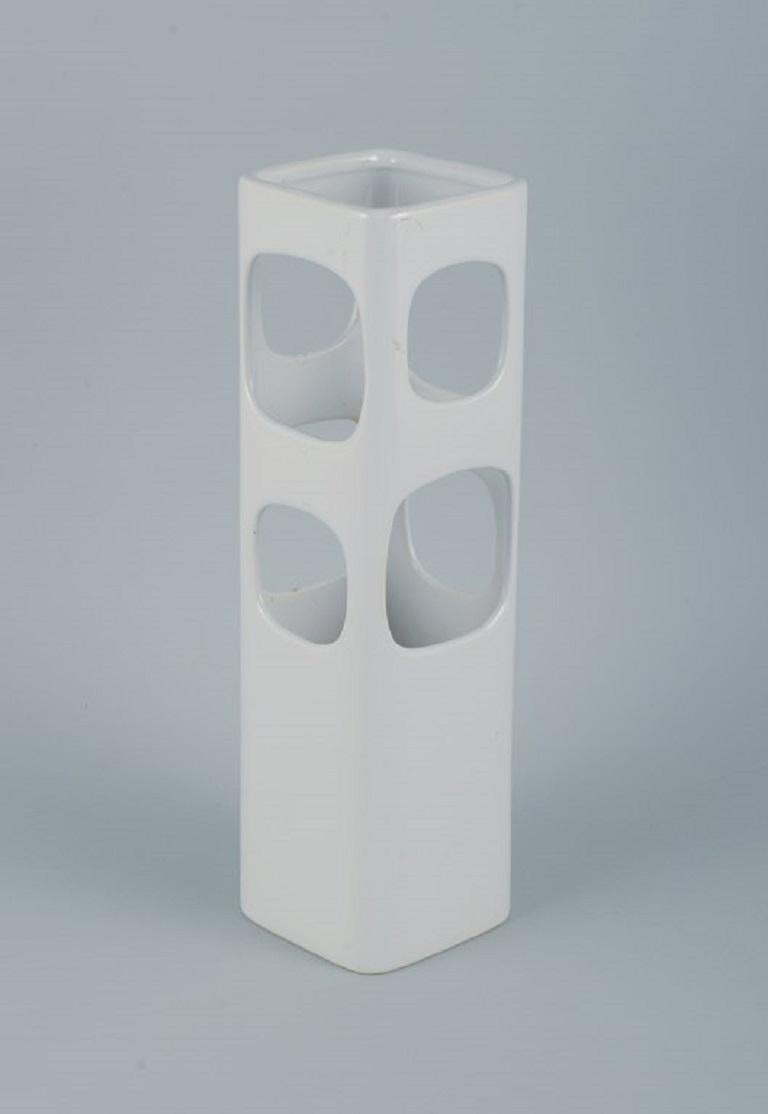Unknown European Studio Ceramicist, Unique Vase with Holes in White Glaze For Sale