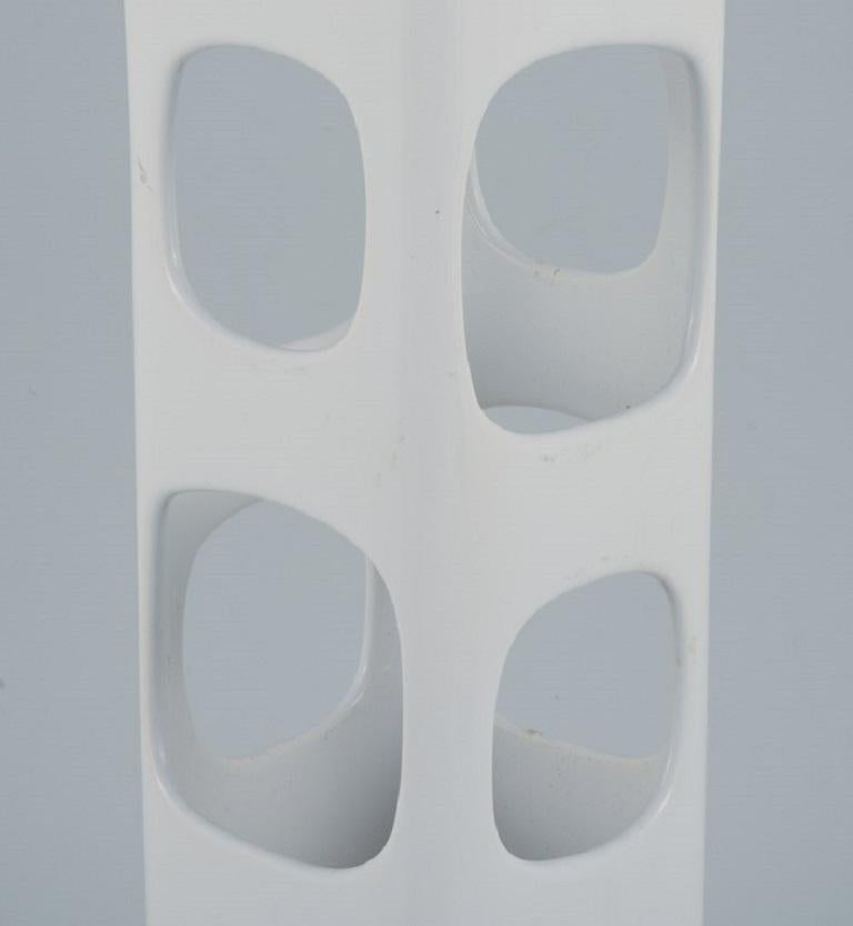 European Studio Ceramicist, Unique Vase with Holes in White Glaze In Excellent Condition For Sale In Copenhagen, DK