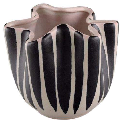 European Studio Ceramicist, Small Unique Vase with Wavy Edge in Glazed