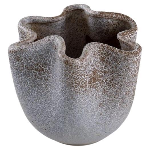 European Studio Ceramicist, Unique Wavy Edged Vase in Glazed Stoneware For Sale