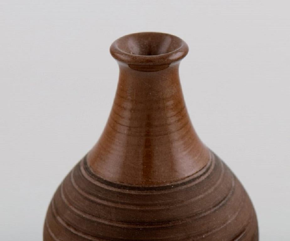 Mid-Century Modern European Studio Ceramicist, Vase in Glazed Ceramics with Grooved Body For Sale