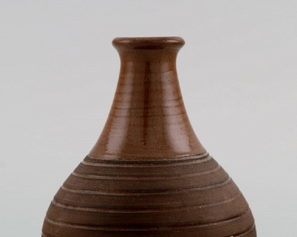 Unknown European Studio Ceramicist, Vase in Glazed Ceramics with Grooved Body For Sale