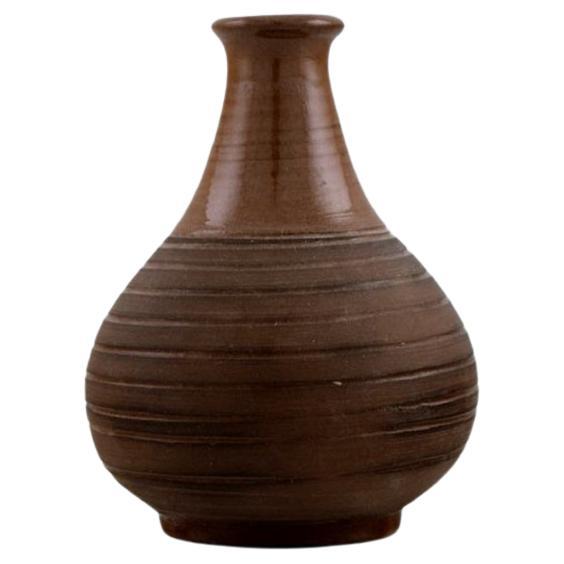 European Studio Ceramicist, Vase in Glazed Ceramics with Grooved Body For Sale