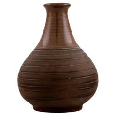 European Studio Ceramicist, Vase in Glazed Ceramics with Grooved Body