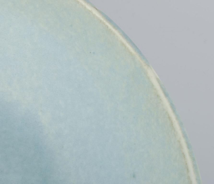 European studio ceramicist. Very large bowl with glaze in light blue tones. In Excellent Condition For Sale In Copenhagen, DK