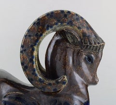 European Studio Ceramist, Large Unique Figure in Glazed Ceramics, Ram