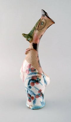 European Studio Ceramist, Large Unique Jug in Glazed Ceramics, Grotesque Figure