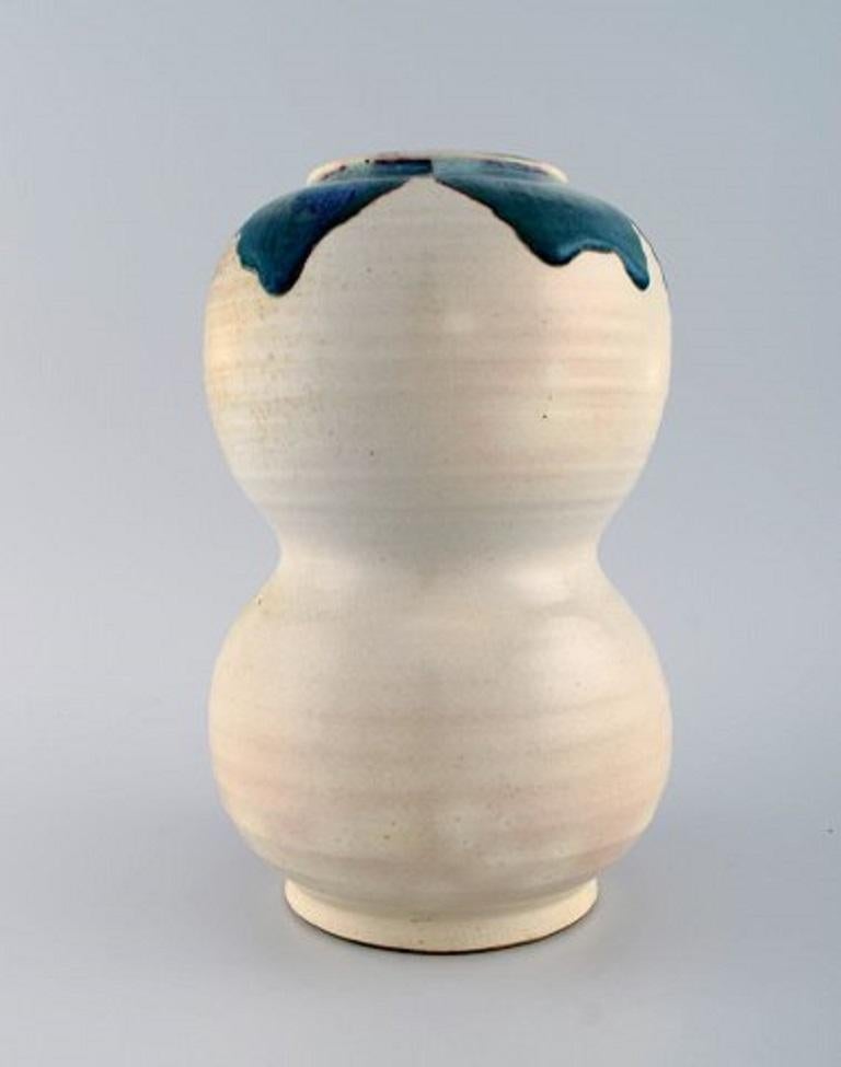 Modern European Studio Ceramist, Large Unique Vase in Glazed Ceramics, 1980s For Sale