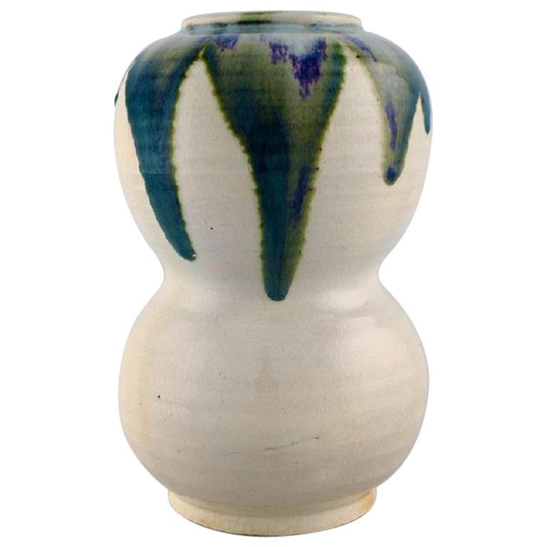 European Studio Ceramist, Large Unique Vase in Glazed Ceramics, 1980s For Sale