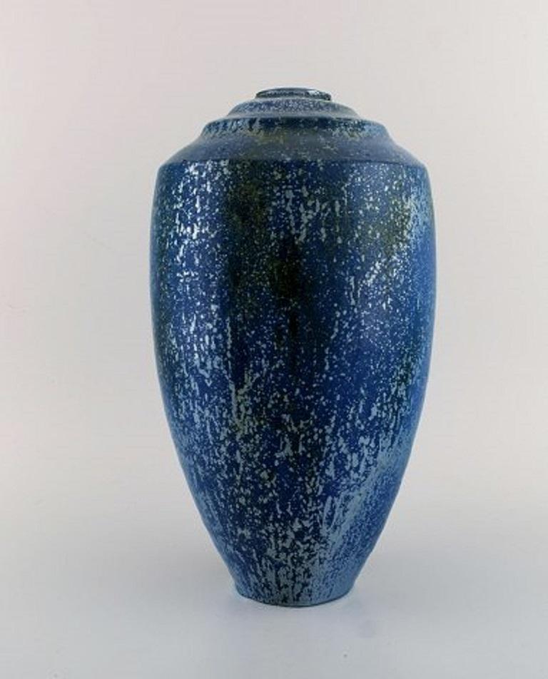 European Studio Ceramist, Large Vase in Glazed Ceramics with Metallic