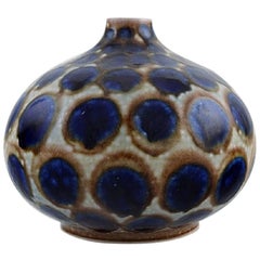 European Studio Ceramist, Round Unique Vase in Glazed Ceramics, 1980s