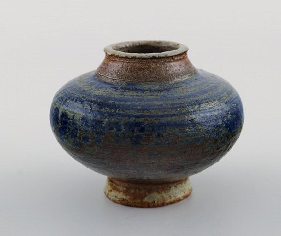 Modern European Studio Ceramist, Small Unique Vase in Glazed Ceramics, 1960s-1970s