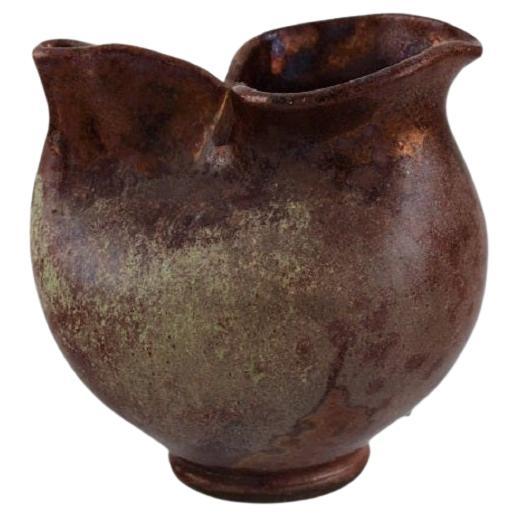 European Studio Ceramist, Small Unique Vase / Jug in Glazed Stoneware For Sale