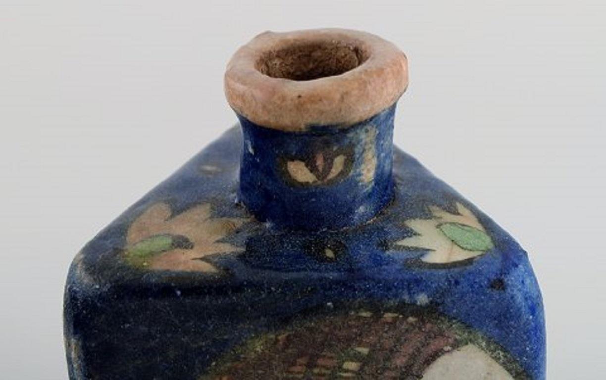 Mid-20th Century European Studio Ceramist, Triangular Vase in Hand Painted Glazed Ceramics